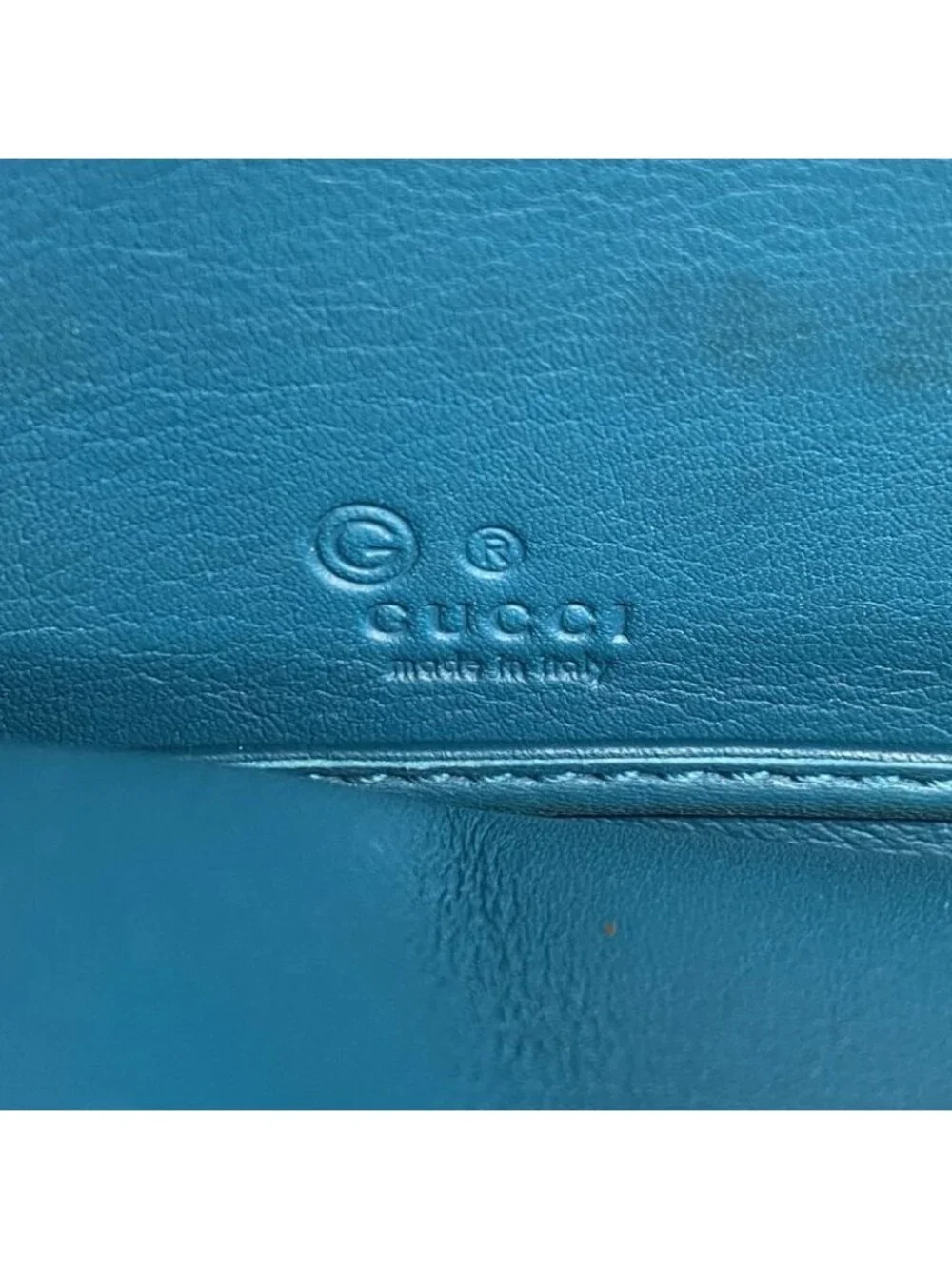 ★SOLD★ Gucci Wallet Micro Guccissima Leather Turquoise Blue Gold - Picture 4 of 9